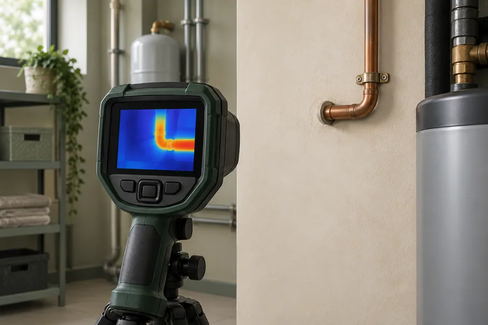 Conceptual thermal camera showing the temperature pattern of an exposed pipe